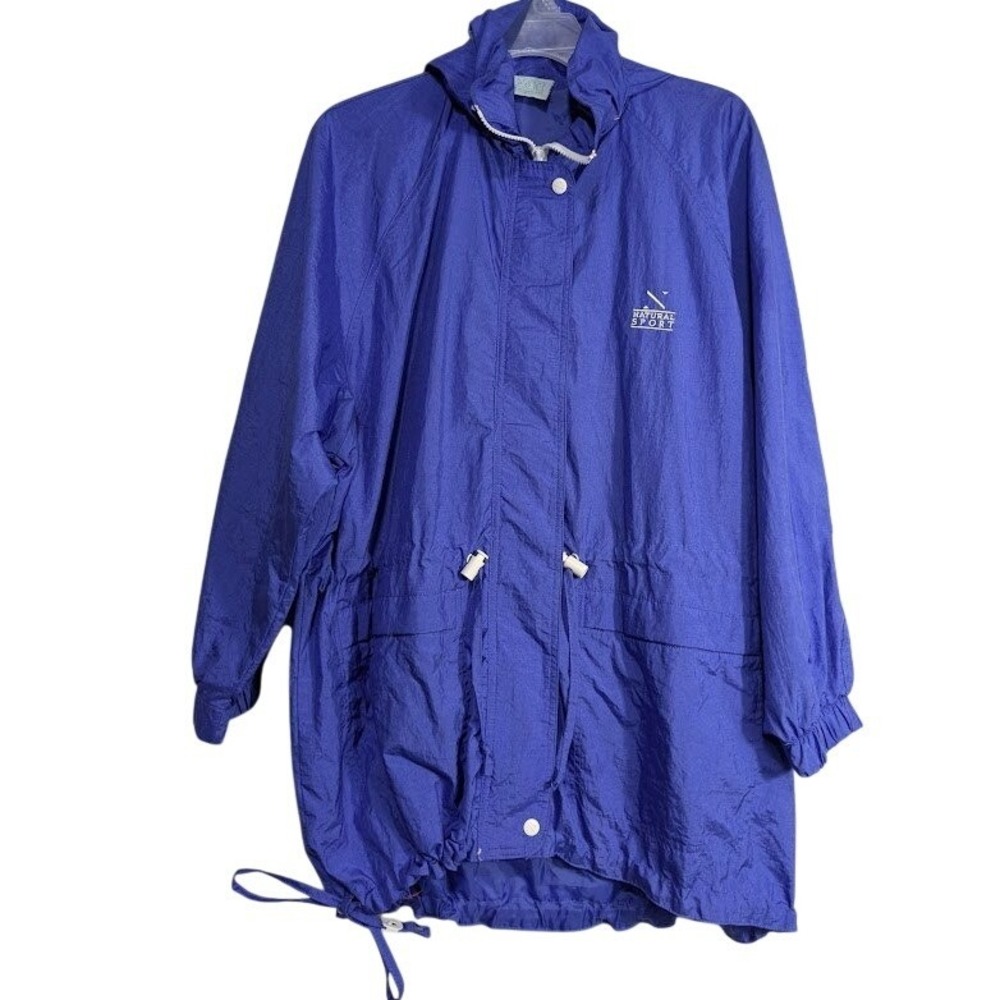 Natural Sport Vintage Womens Small Royal Blue Hooded Packable Windbreaker Jacket